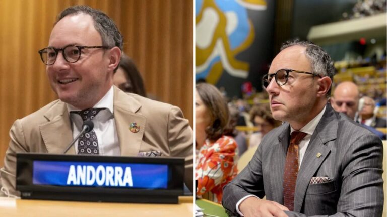 Xavier Espot ha canviat el "pin globalista" que va portar l'any 2024 pel de l'escut d'Andorra d'enguany