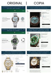 Comparativa entre rellotges originals i còpies de Carles Naudi.