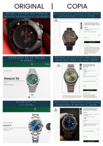 Comparativa entre rellotges originals i còpies de Carles Naudi.
