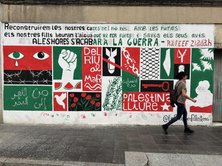 Mural al carrer Sant Ot, de la Seu, en solidaritat amb Palestina.