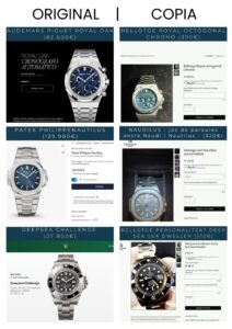 Comparativa entre rellotges originals i còpies de Carles Naudi