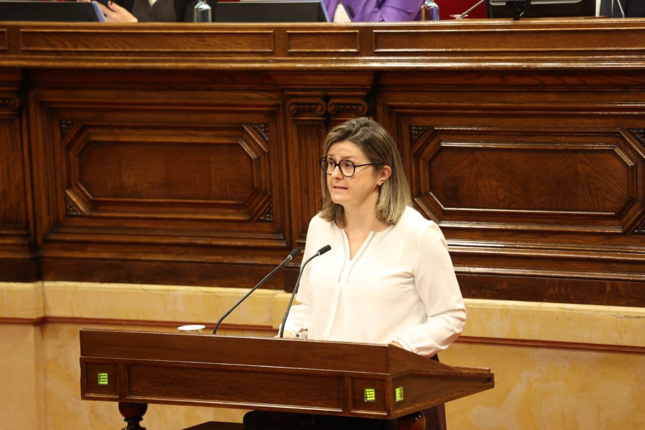 La Síndica Maria Vergés parlant al Parlament durant la seva intervenció anual.