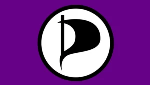 Logotip del Partit Pirata d'Andorra amb fons morat.