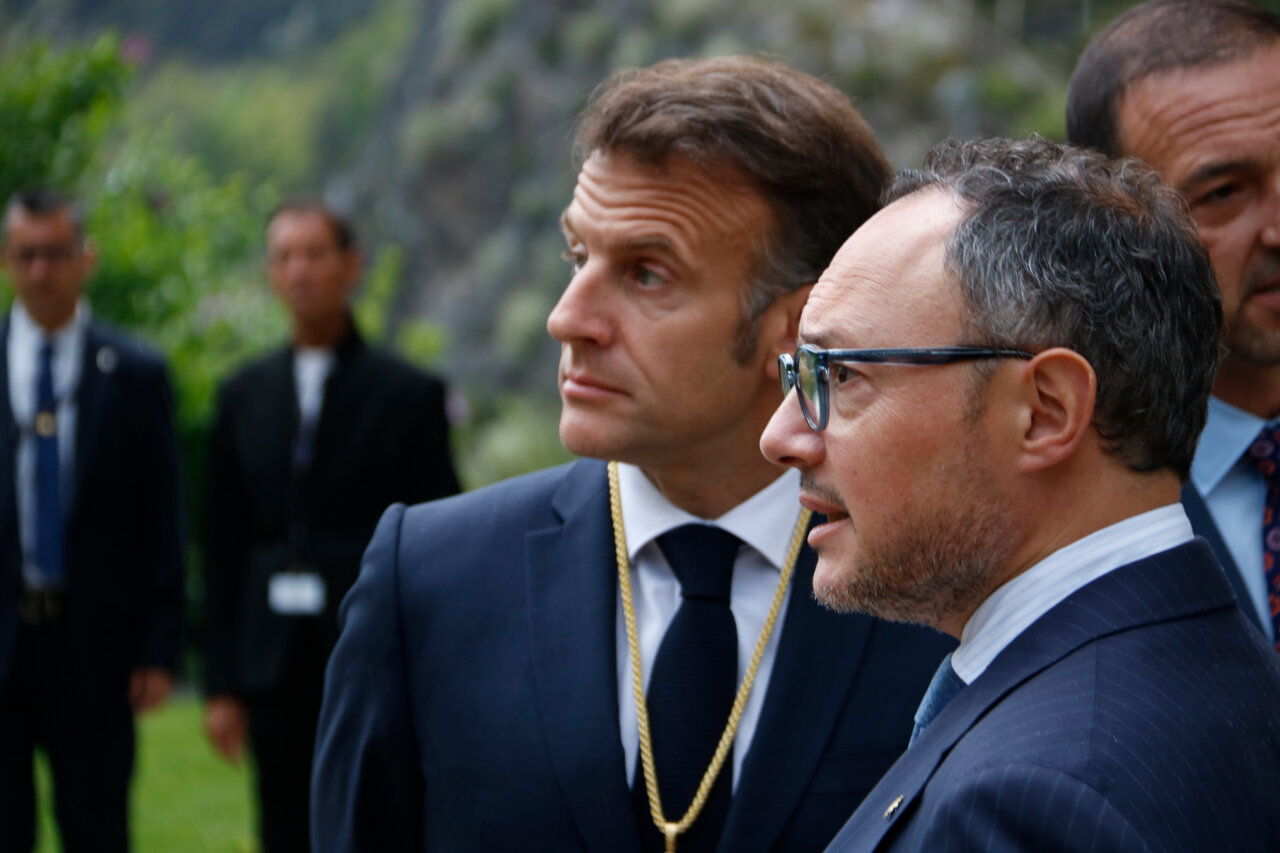 Emmanuel Macron i Xavier Espot durant la seva reunió a Andorra