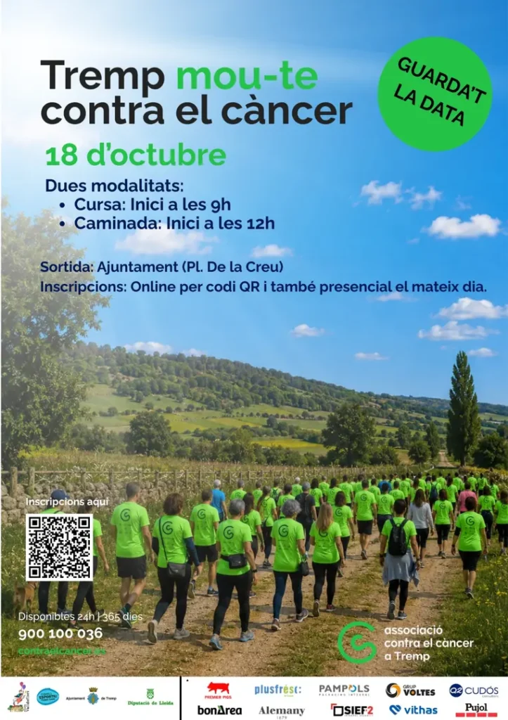 L'esdeveniment a Tremp té dos horaris diferents: a les 9 hores iniciarà la cursa, mentre que la caminada ho farà a les 12 hores. / Associació Contra el Càncer a Tremp.