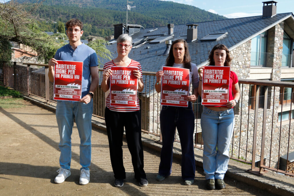 Representants de les diferents entitats que han convocat la manifestació aquest dijous a Ripoll i l'Alt Urgell. / M. Codinas (ACN).