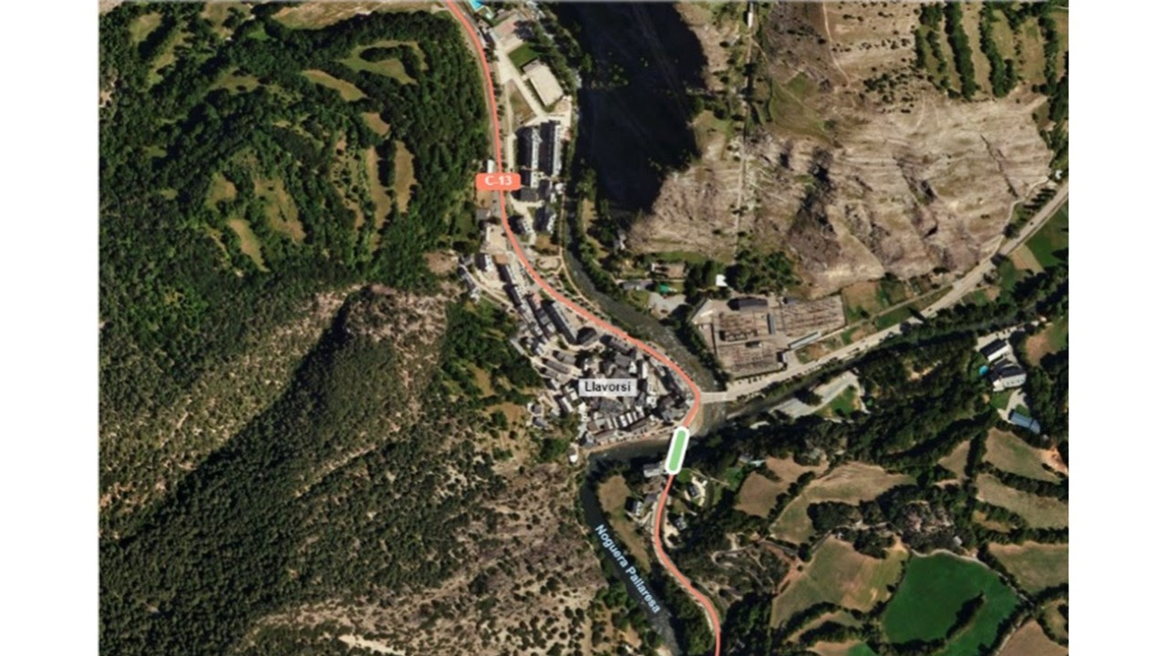 Mapa de la zona de Llavorsí amb obres al pont de la C-13. / Generalitat de Catalunya.